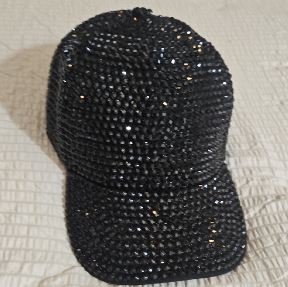 Black Rhinestone Embellished Cap